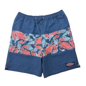 Vineyard Vines Printed Chappy Swim Trunks Boys M 12-14 Blue Crabs Shells NWOT